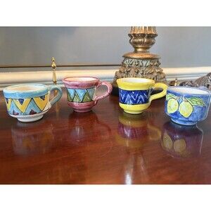 Mixed Lot of Vietri Ceramics Espresso Cups Demitasse Cups Signed Set of 4